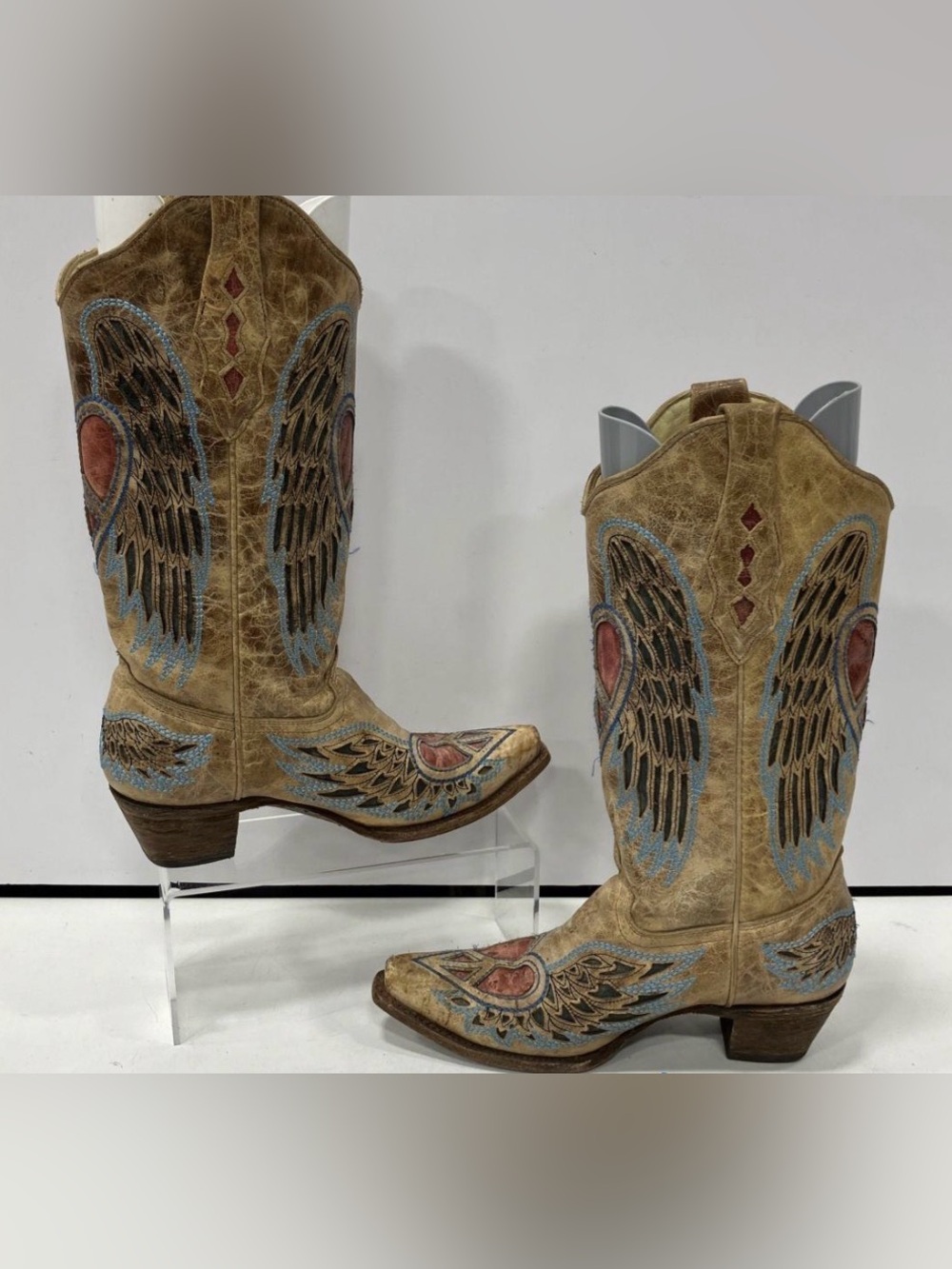 Corral A1976 Heart Wings Peace Sign Leather Western Cowboy Boots Size 7M